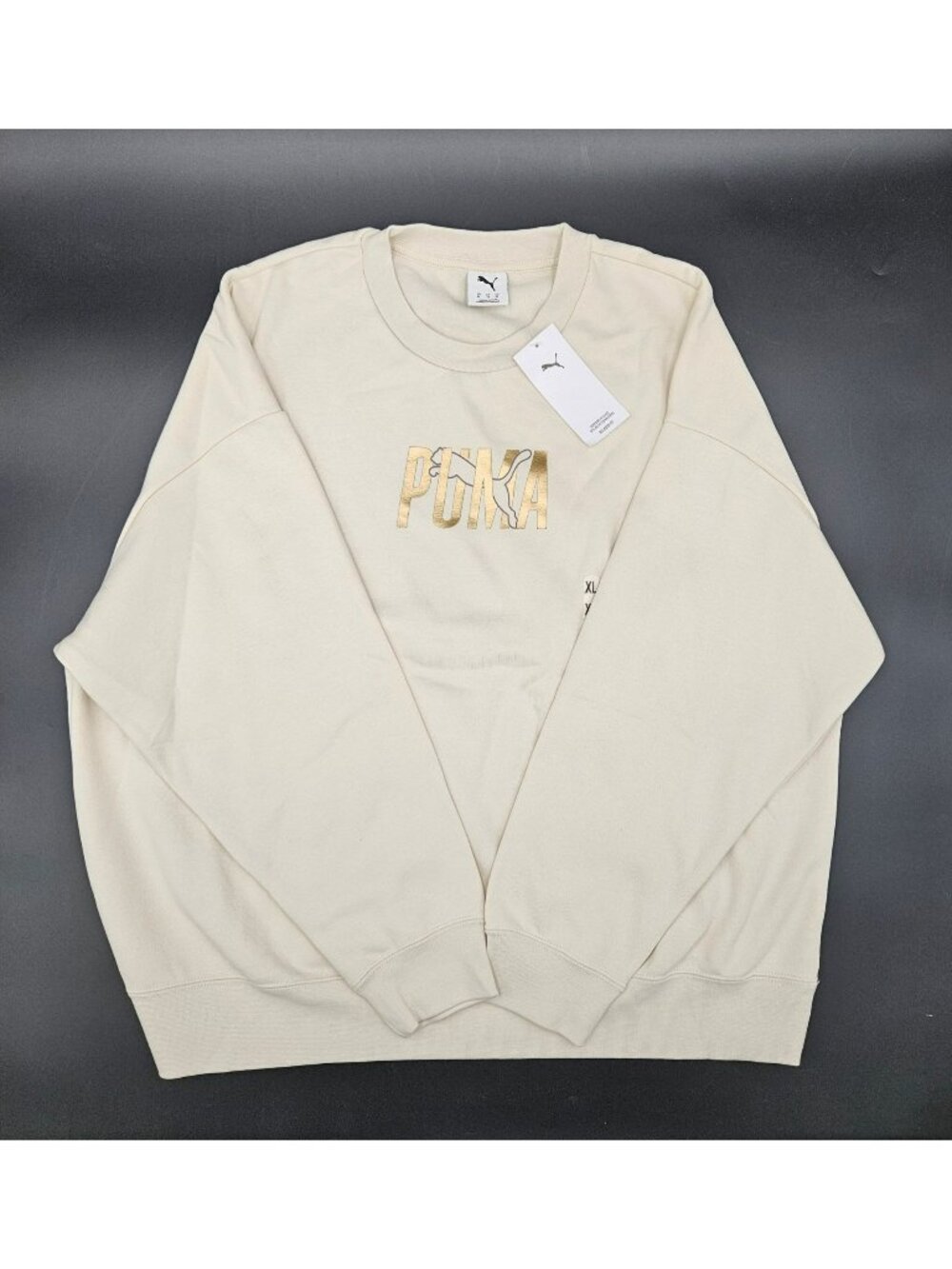 Puma Women's XL ESS Shine Crew Sweater Sweatshirt Alpine Snow Gold Logo NEW